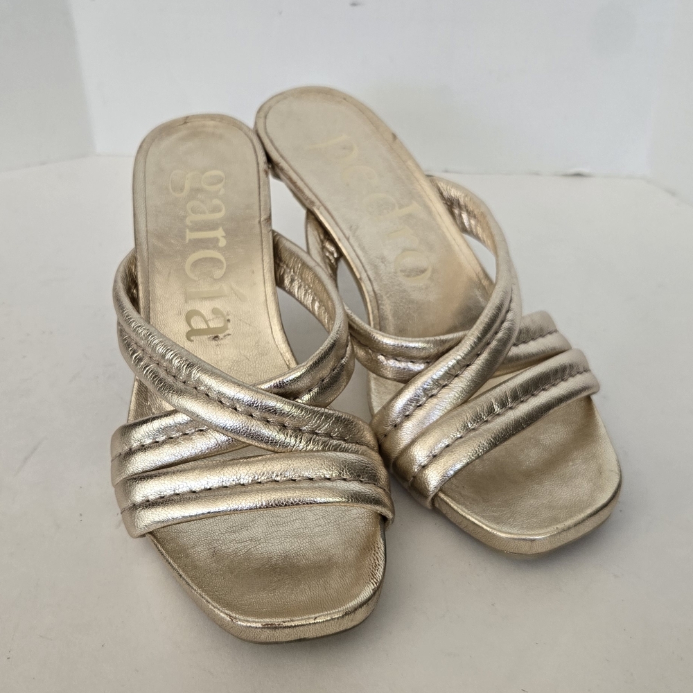 Pedro Garcia Metallic Gold Heeled Leather Sandals
